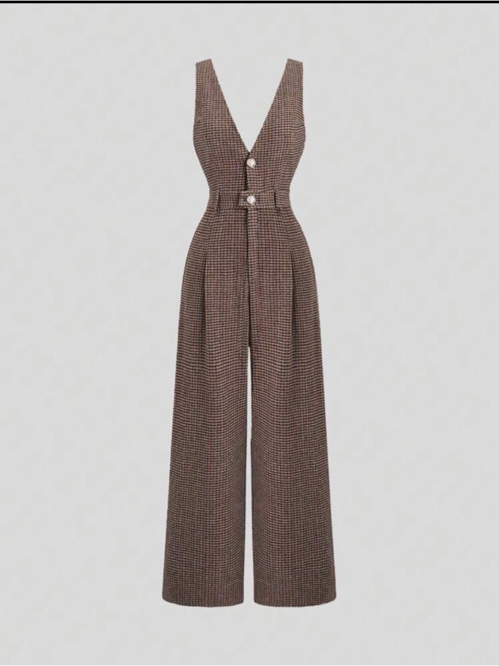 SHEIN Brown Houndstooth Wide-Leg Jumpsuit